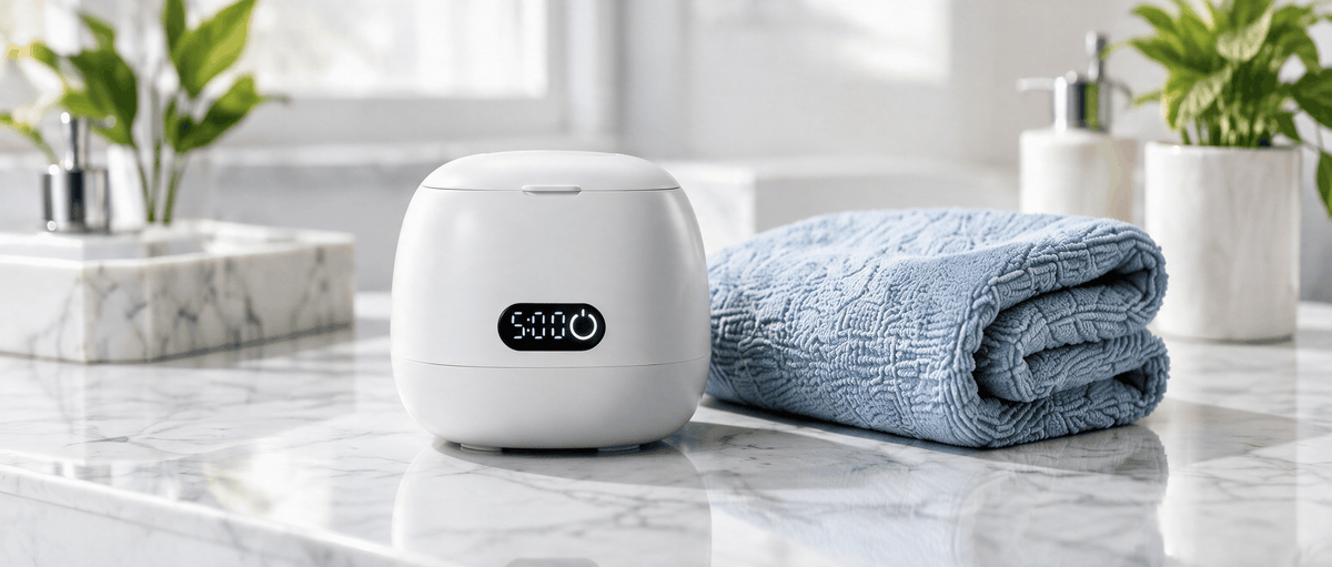 El Pro Pod y su embalaje sobre la encimera del baño