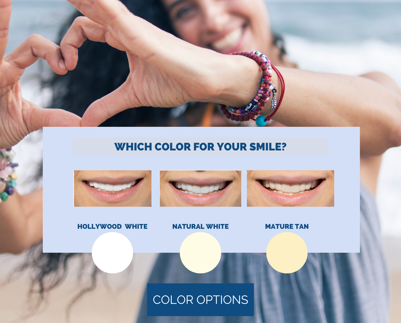 Muestras de color: Hollywood White, Natural White, Mature Tan - Envío a través de USPS